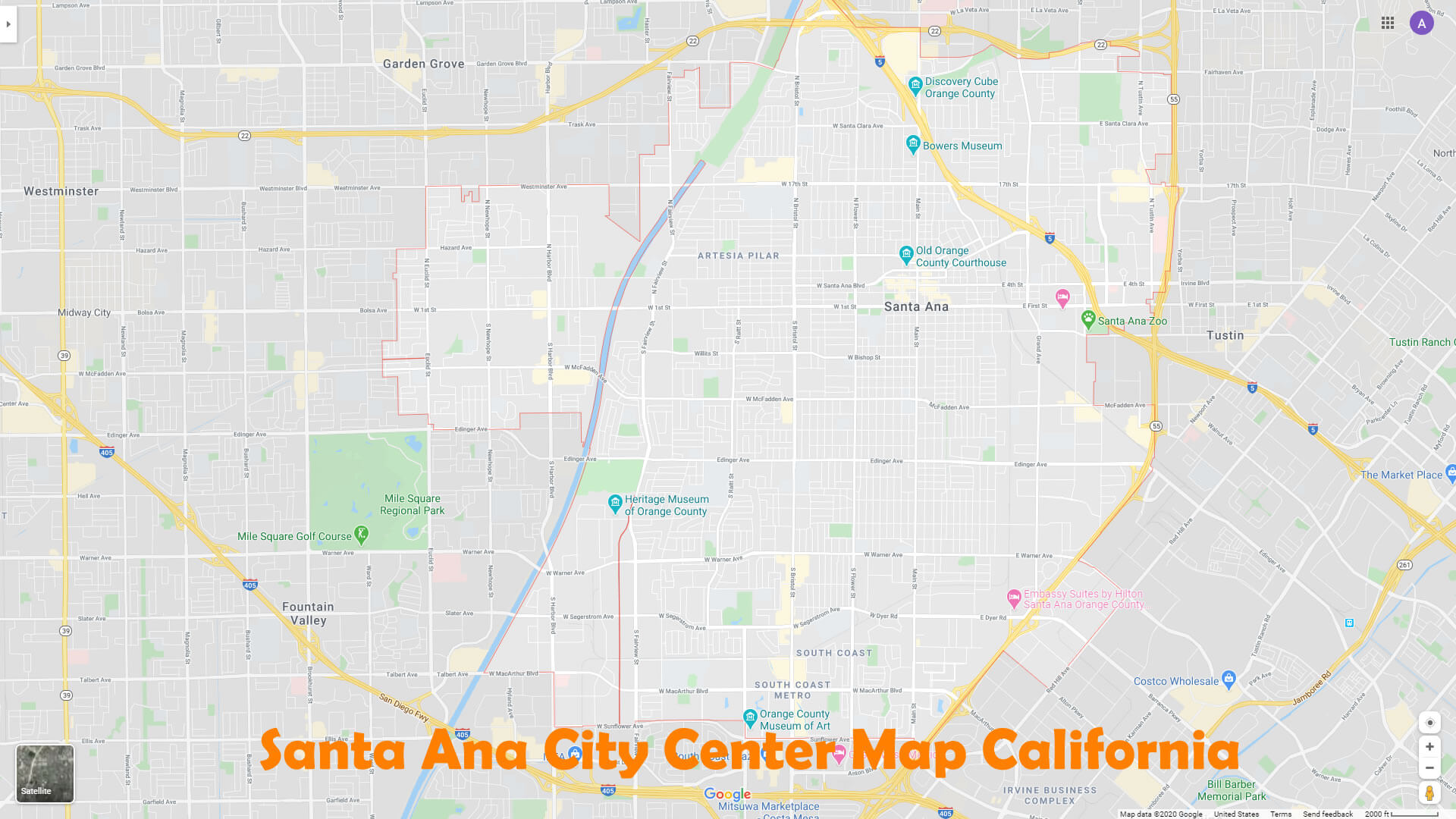 Santa Ana Ville Centrer Carte californie